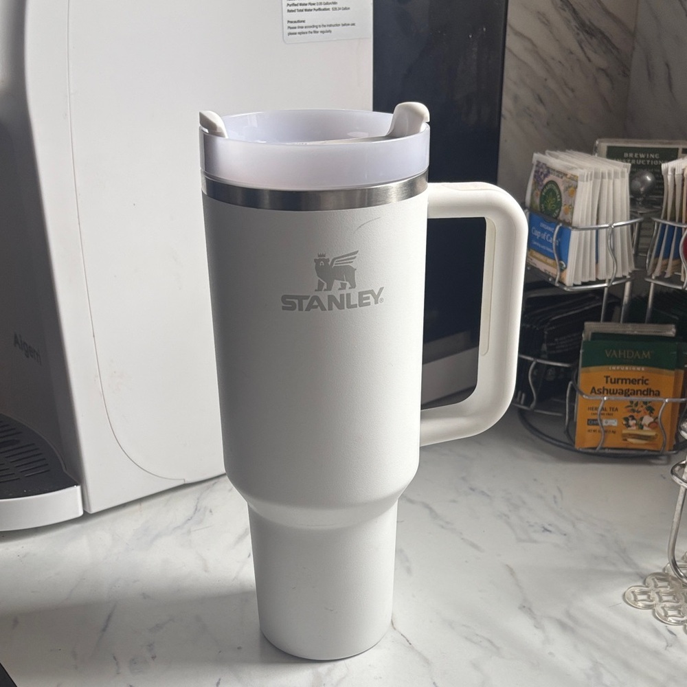 Stanley 40oz White Travel Mug with Handle and Stainless Trim